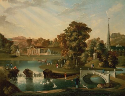 A View of Duncombe Park in North Yorkshire from Across the Lake by English School